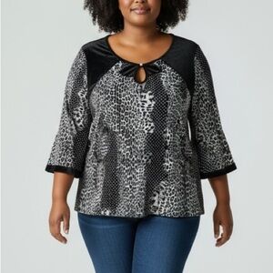 Adele & May Animal Print Polka Dot Liquid Knit Velvet Pullover Blouse Top